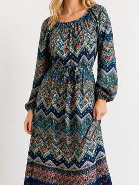 Rare 1970s Shawn Original All Wool Boho Maxi Dress 🌿✨ Romantic Folk Print Dream
